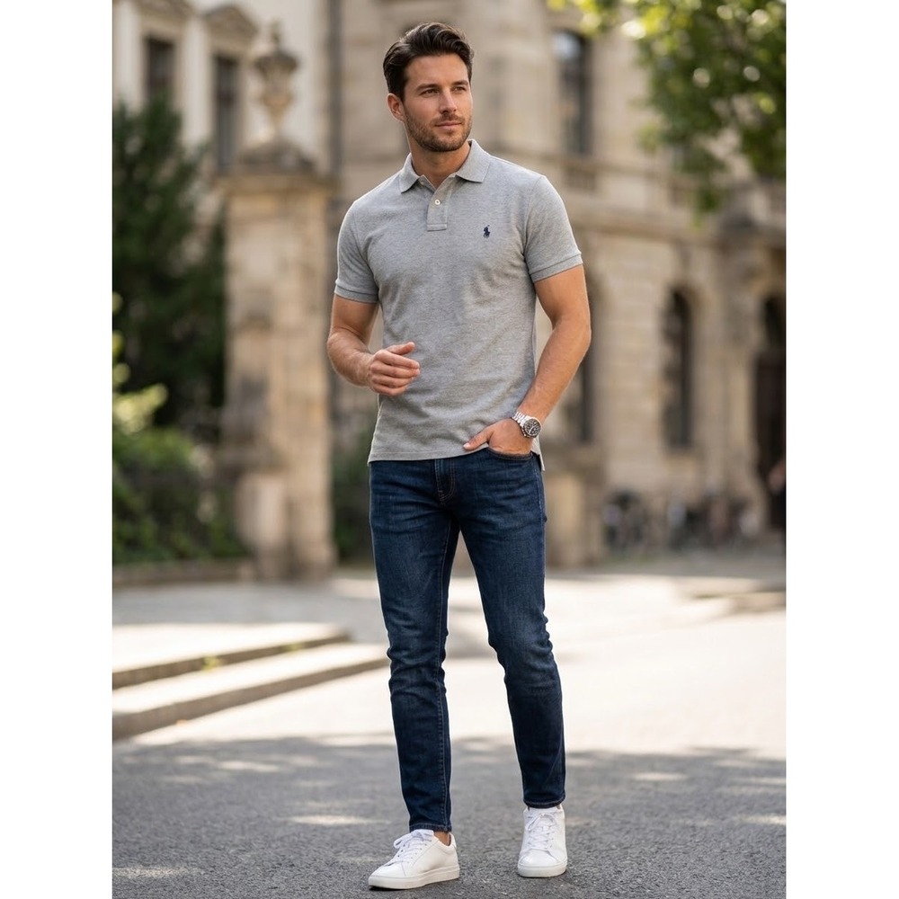 Polo Ralph Lauren Mens Custom Fit Short Sleeve Polo Shirt Gray Cotton Size S